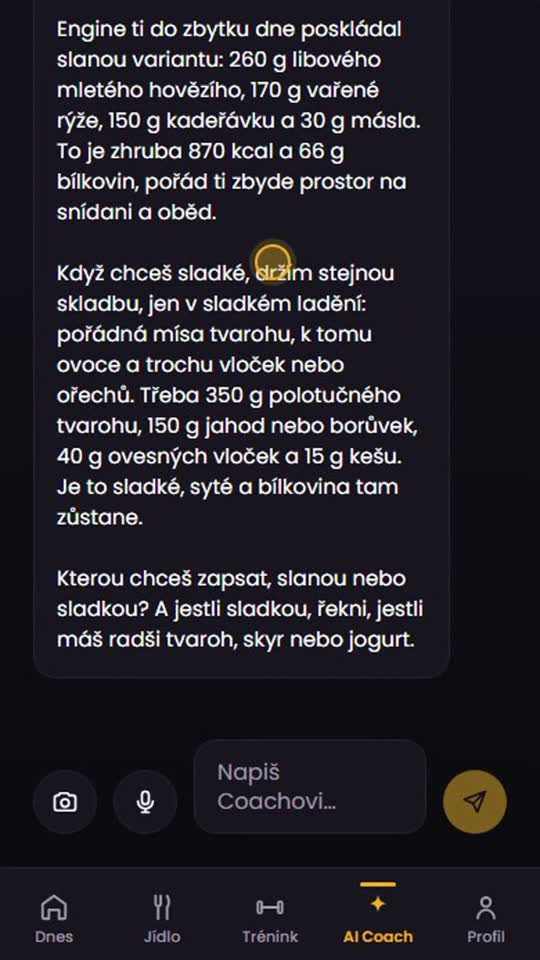AI kouč v chatu appky Tvůj Coach