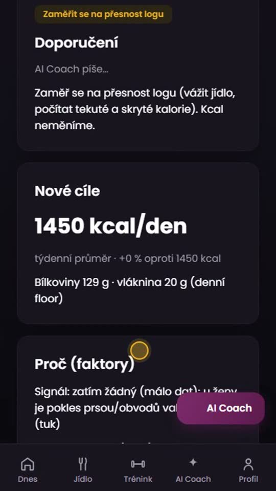 Týdenní check-in v appce Tvůj Coach