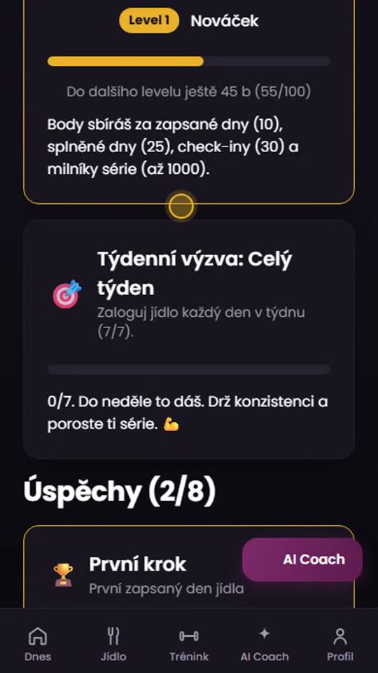 Odměny a gamifikace v appce Tvůj Coach
