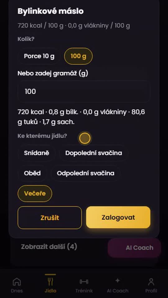 Sken čárového kódu potraviny v appce Tvůj Coach