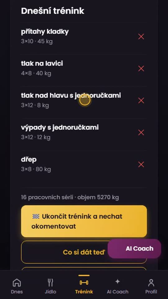 Zápis tréninku v appce Tvůj Coach
